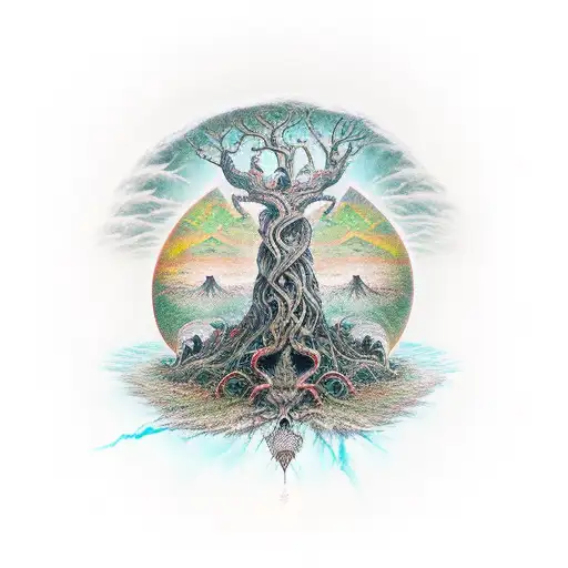 Yggdrasil With Hugin And Munin