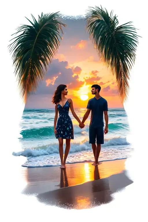 Couple At Sunset On Beach Holding Hands Holding Each Other