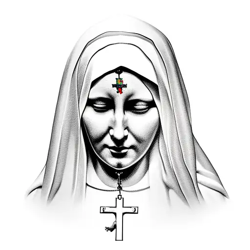 Mother Mary Head With Praying Hands And A Rosary Bead