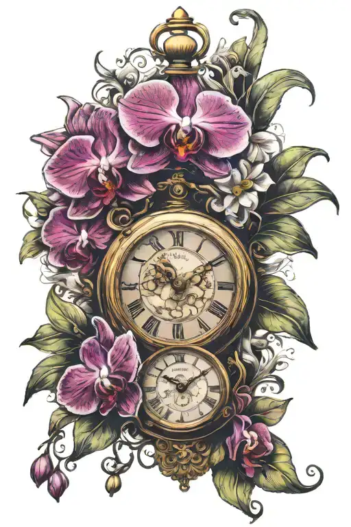 Cataleya Orchids And Pocket Clock