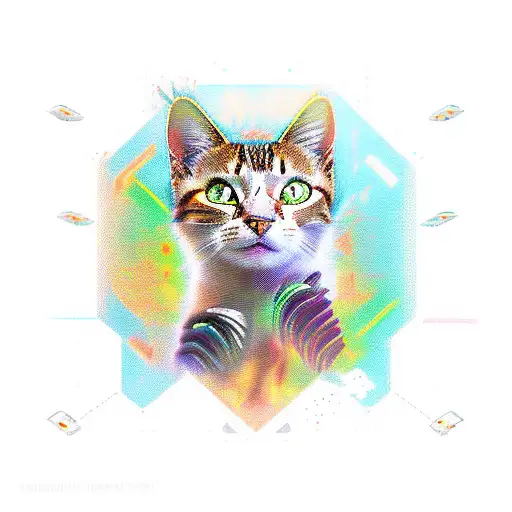 A Tri-colour Cyberpunk Tabby Cat Attacking You With Its Claws