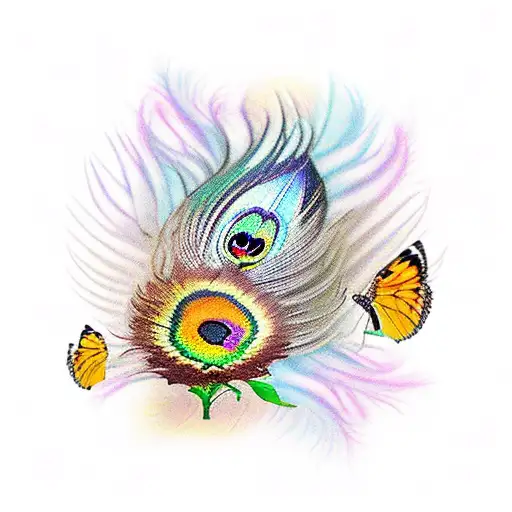 Sunflowers With Peacock Feather And Butterfly