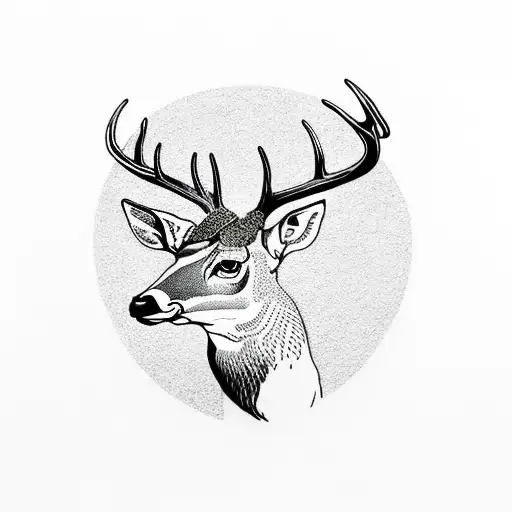 A Detailed Dotwork Tattoo Of A Majestic Deer With A Map Of The World As Its Antlers