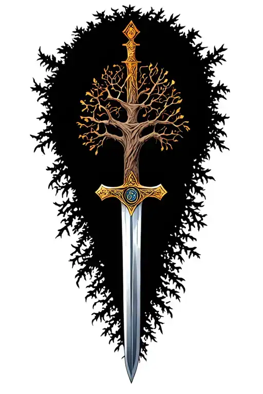 Tree Of Life With Sword That Has Cross On It