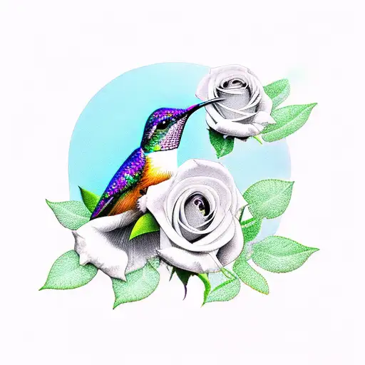 Hummingbird And Crow With White Roses