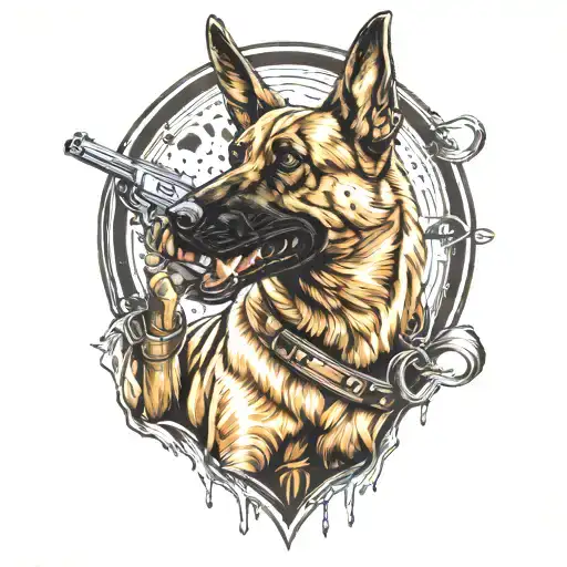 Belgian Malinois With Gun