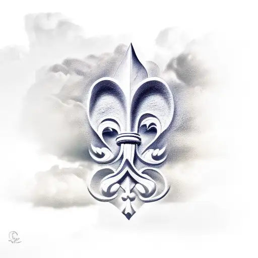 Fleur De Lis With Clouds And Script