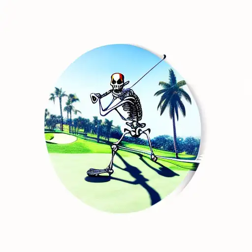 Skeleton Playing Golf With Palm Trees