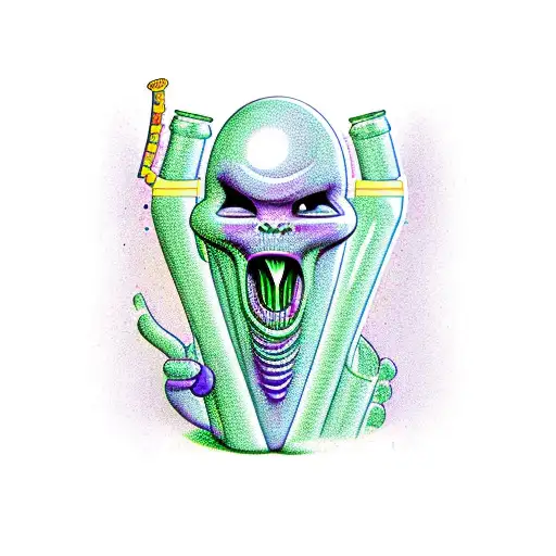 A Purple Alien Drinking A Beer