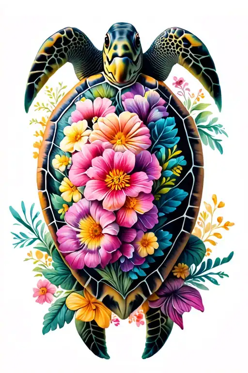 Sea Turtle Made Out Of Flowers