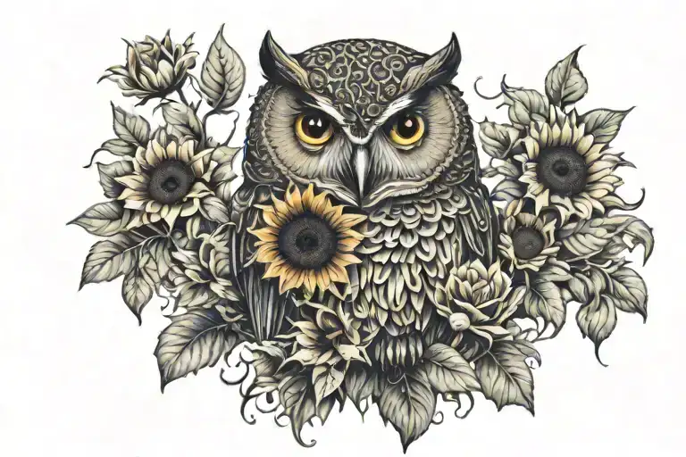 Owl Surrounded By Sunflower
