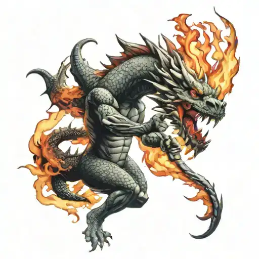 Warrior Fighting Dragon Breathing Fire