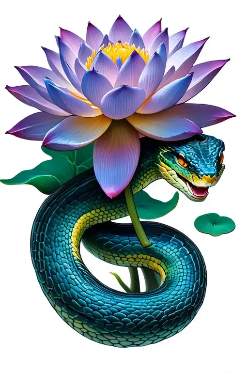 A Snake Sliding Down From A Lotus Flower