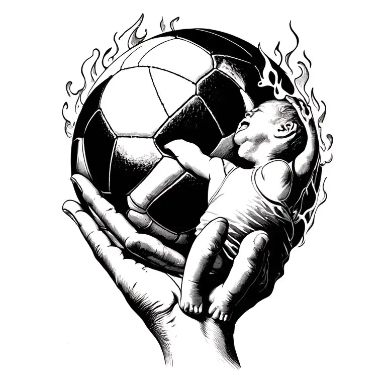 Burning Handball With Hand Of Daughter And Son