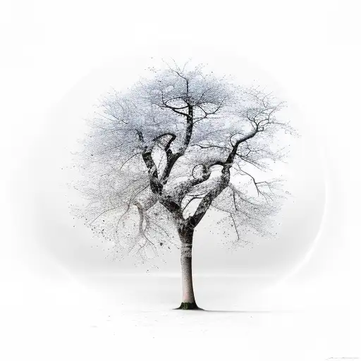 A Tree That Has No Leaves But The Other Side Is Full Of Leaves