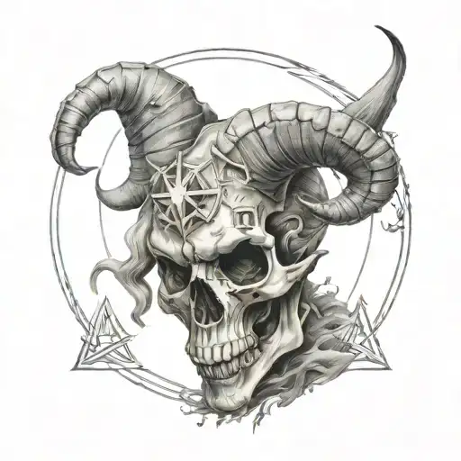 Capricorn Skull Ahead Of Pentagram