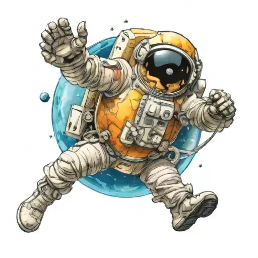 Greek Good Atlas Holding The World Up With Astronaut Floating In Outerspace Aboe