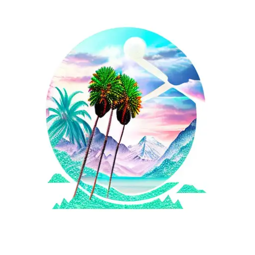 Palm Tree And Montain