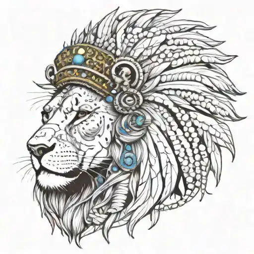 Lion With A Headdress With Beaded Headband