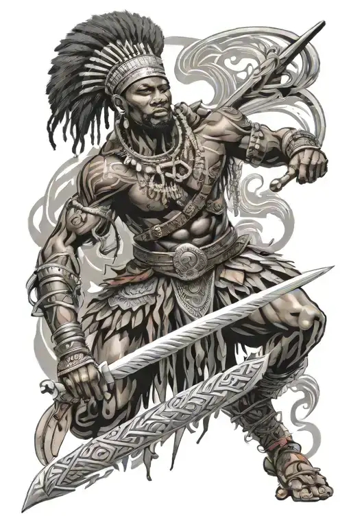 African Warrior Wielding With Trinidad Culture Weaving Elements Like