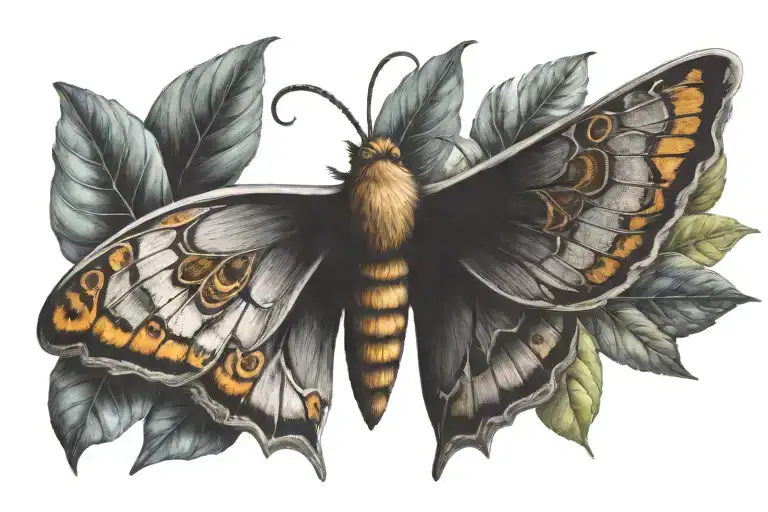 Moth Resting And Leaves Intertwined