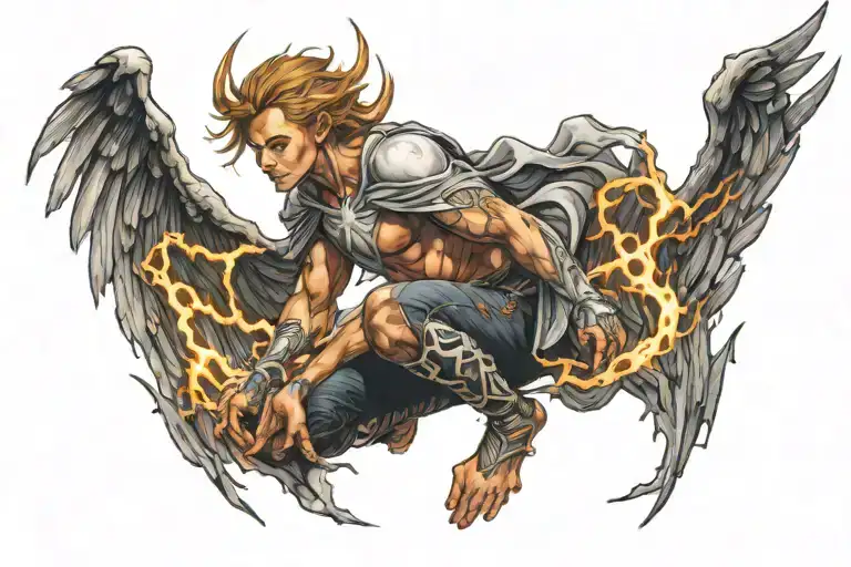 A Crouching Angel With Lightning Bolts