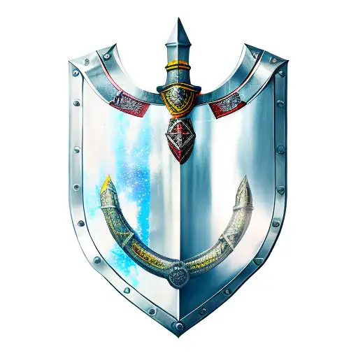 Longsword And Shield With Sword Behind It