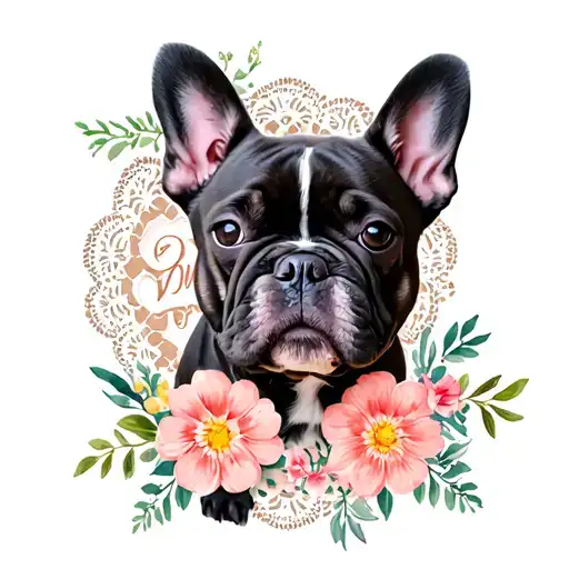 French Bulldog Tri Color With January Birth Month Flowers Soft Lace Accent Paw Print Memorial