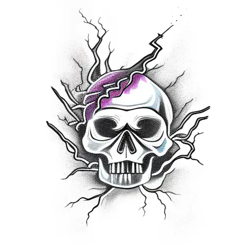 Skull And Lightning With Thunderstorm