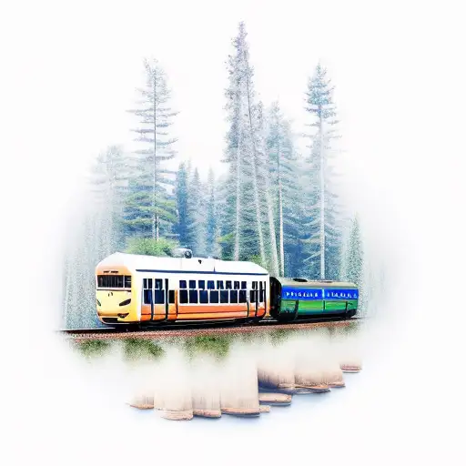 Train Going Through A Forest By An Ocean