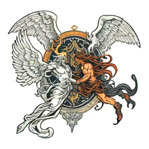 Gothic Style Sleeve With Angels And Demons Fighting Over A Man's Soul