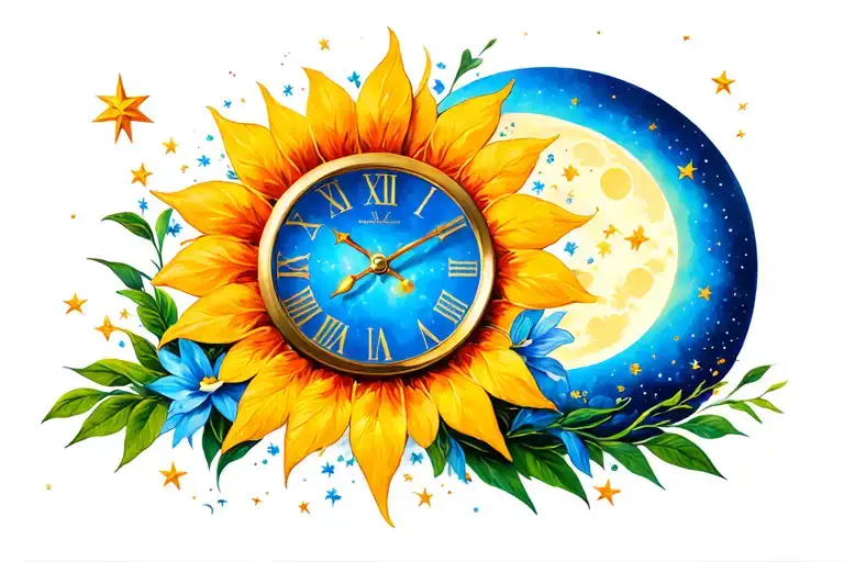 Flower Clock Sun Moon Stars