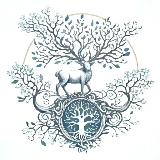 Tree Of Life With White Stag Standing