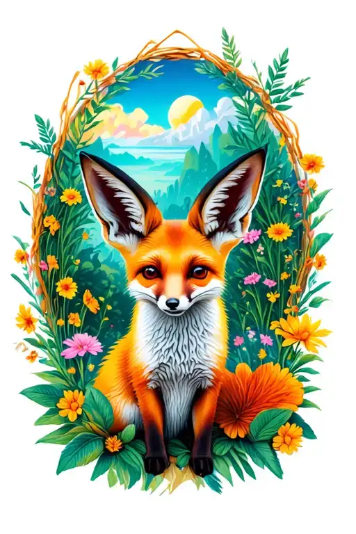 A Summer Nature Scenery Or Dessert With A Fennec Fox And Strong Details