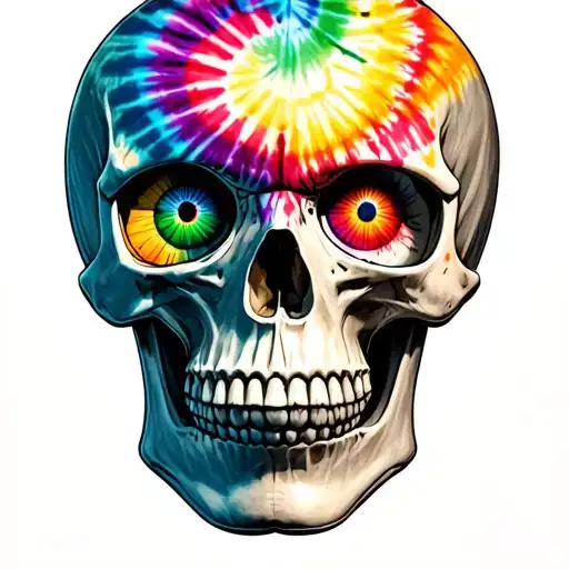 Human Skull With Tie Dye Eyes Staring