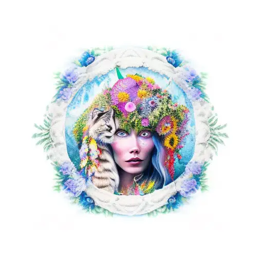 Gipsy Wowen With Moon And Flowers