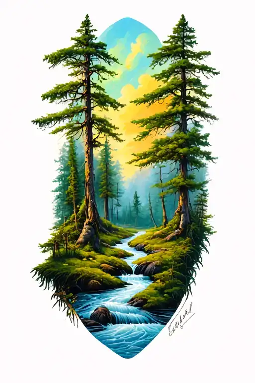 Forest With River Winding