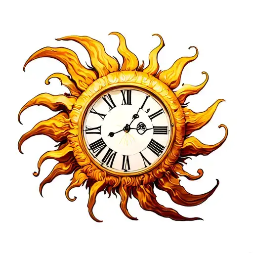 Sun Tattoo With Roman Numeral Clock