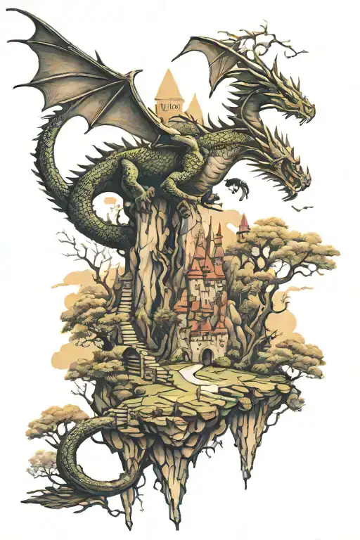 Landscape With Dragon And Castle Trees