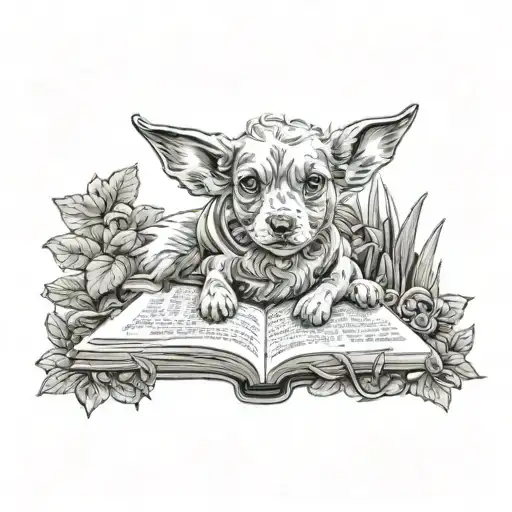 A Dog Reading A Book In A Lush Garden Inspired By Lord Of The Rings