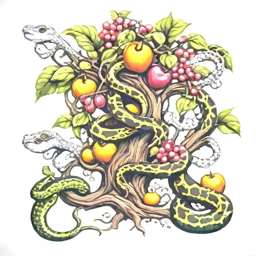 Tree Of Forbidden Fruit With Snake Wrapped Around It