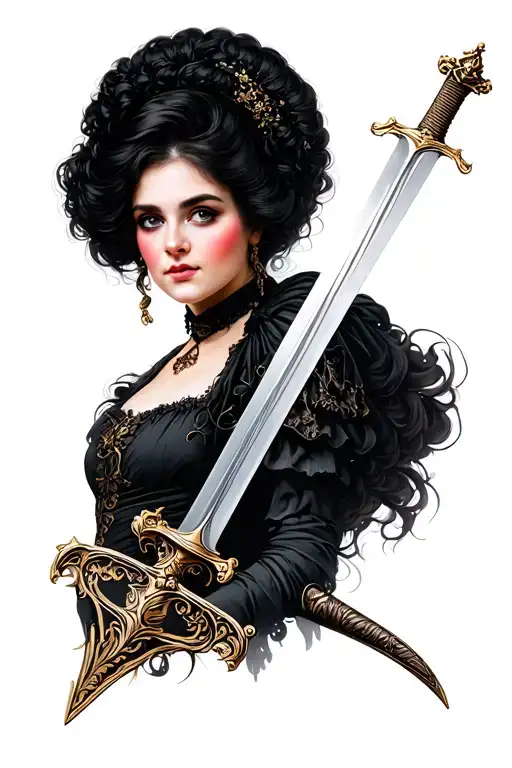 Beautiful Dark Haired Victorian Woman With A Sword