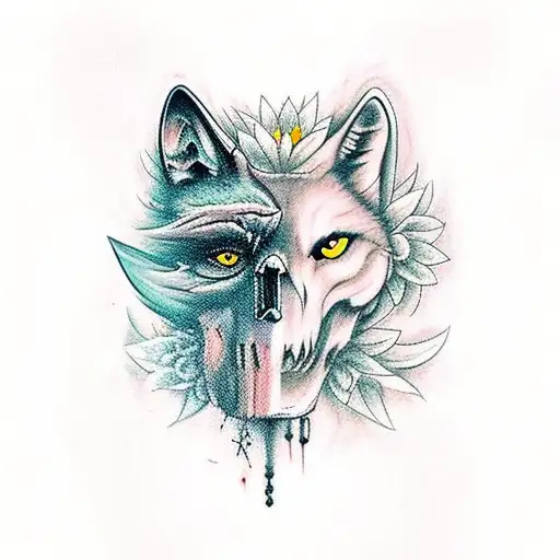 Wolf Skull Flowers Bats And Crows