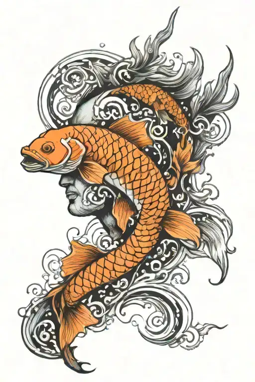 Posiedon Stature Head With Koi Fish And Sea Elements Black Facing Left