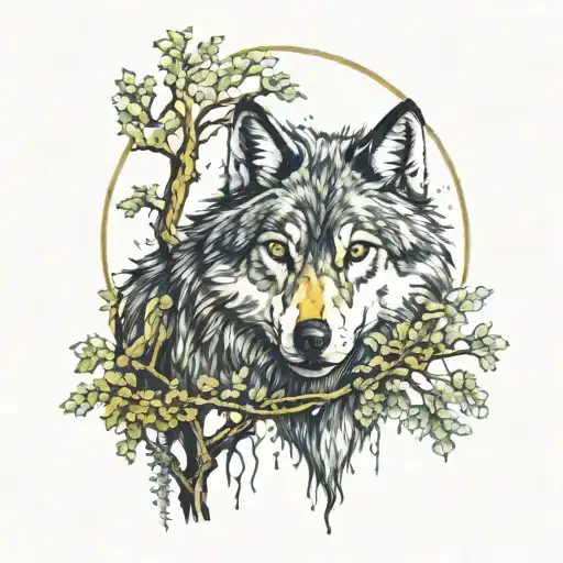 Wolf Of Victory Under A Willow Tree
