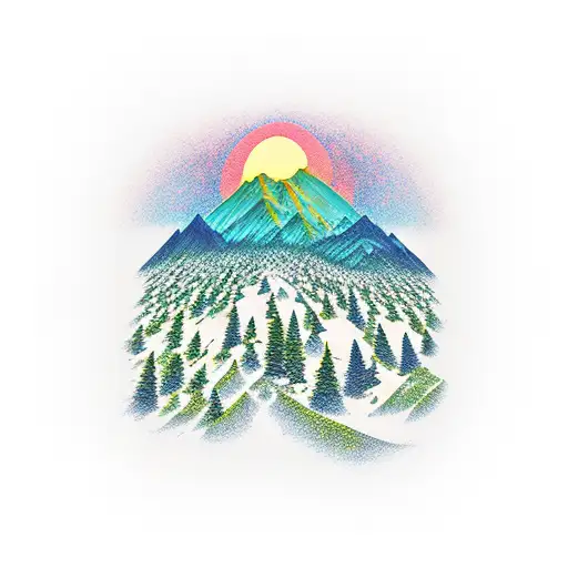 Sunrise Over Mountain Range With Forest