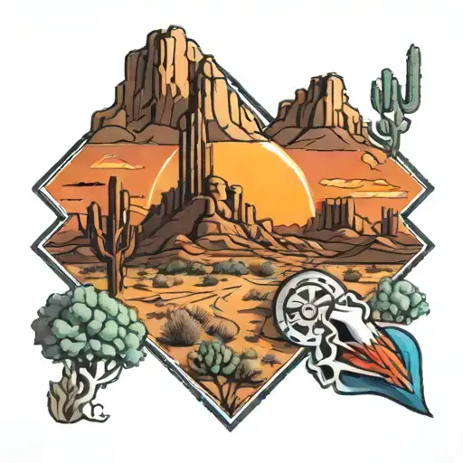 New Mexico Scene With Zia Symbol Incorporated
