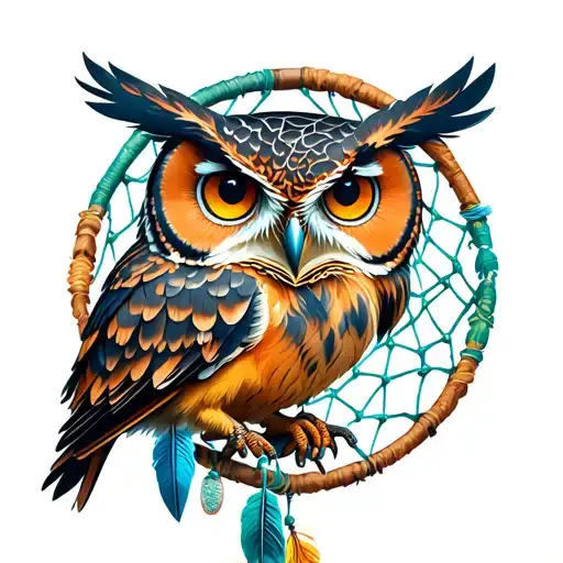 Owl Perched Atop Dream Catcher