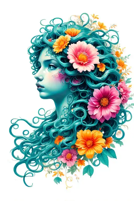 Medusa With Flowers Blooming