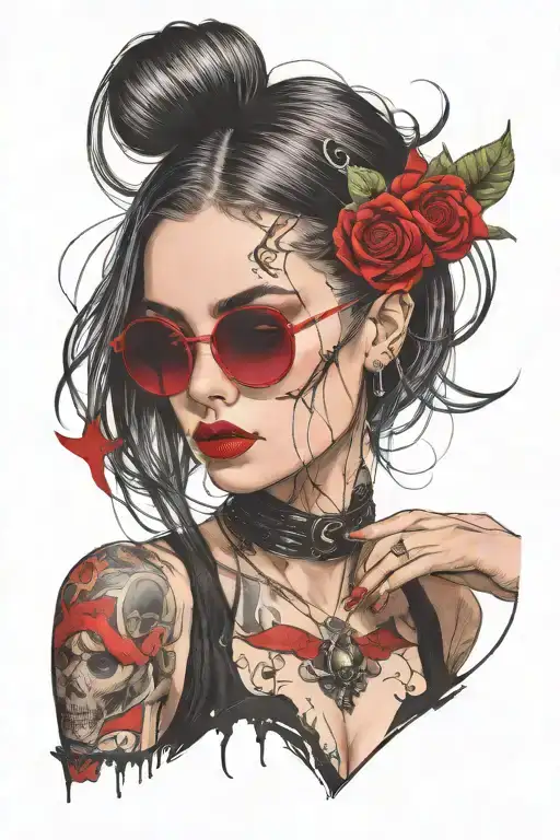 Straight Hair Gothic Girl With Red Light Shades